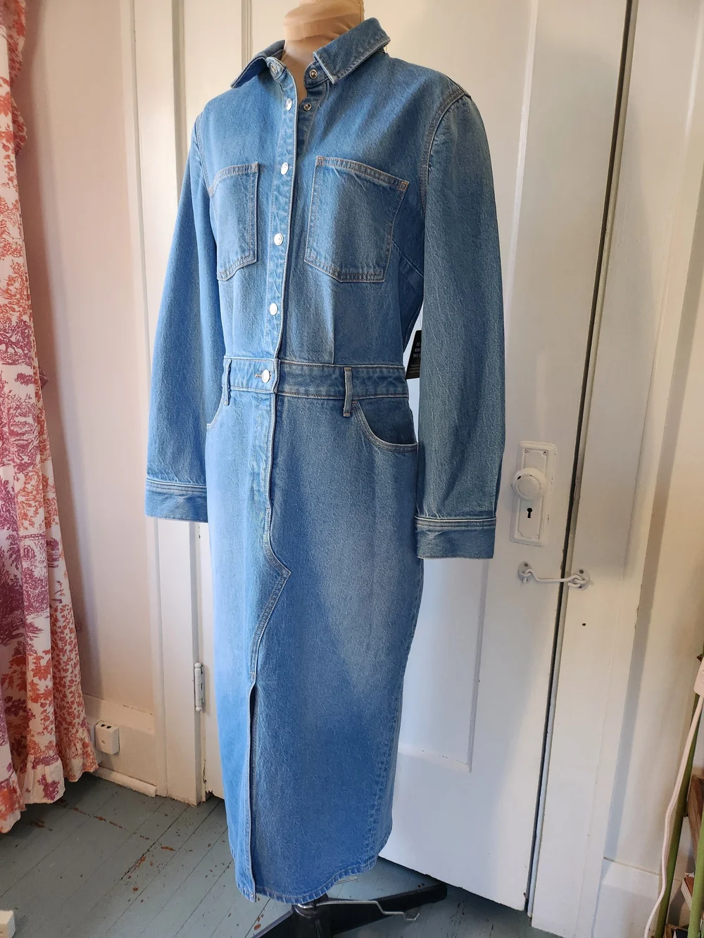 Express NWT Denim Button Long Sleeve Dress - Picture 5 of 13